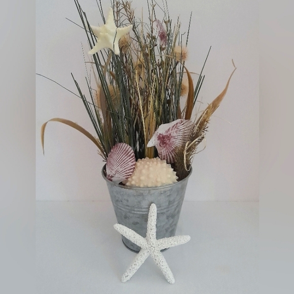 Oceanic Themed Artificial Flowers Metal Planter Pot - Picture 1 of 6